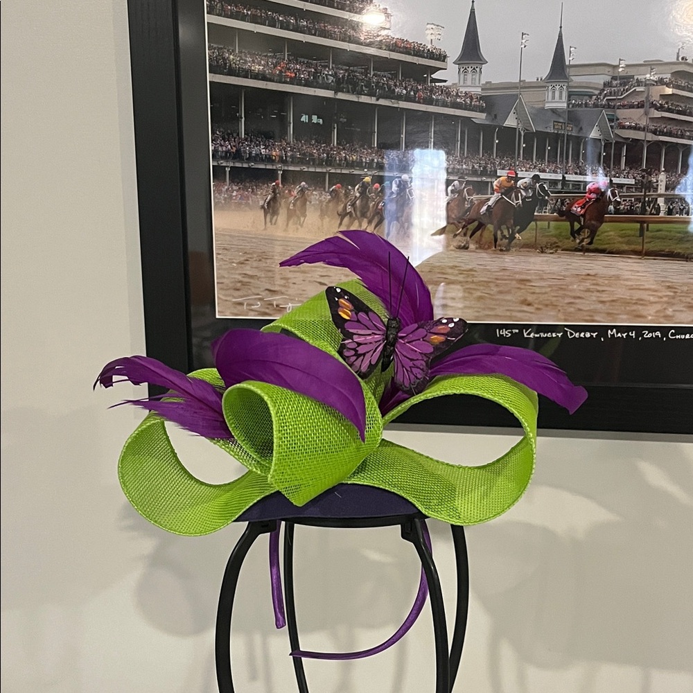 Striking Green and Purple Women's Derby Fascinator